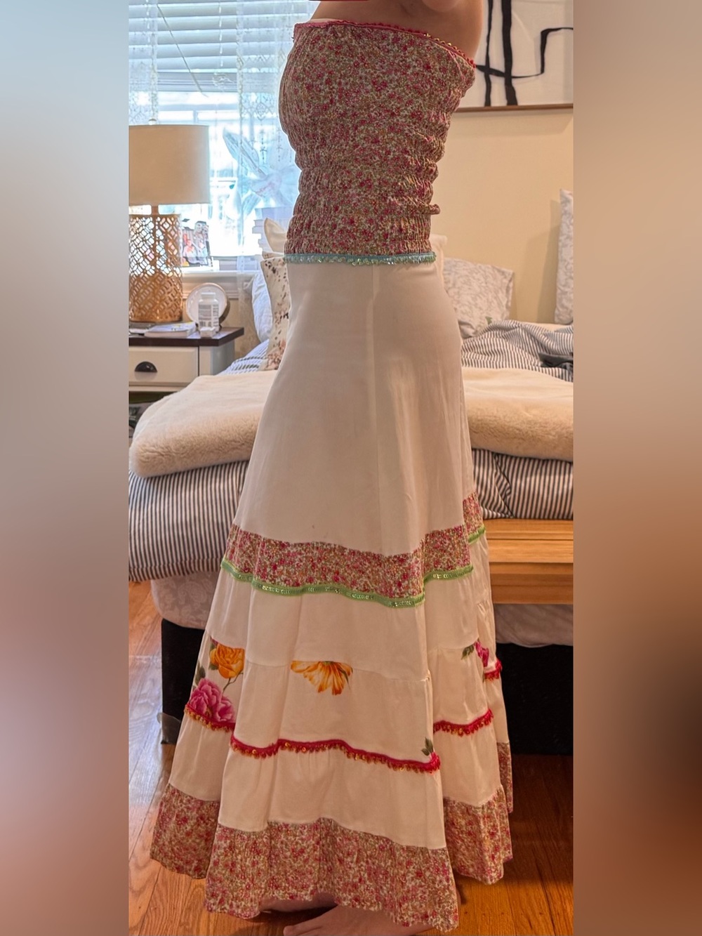Ella Strapless Floral Maxi Dress in Cream, Pink, Green